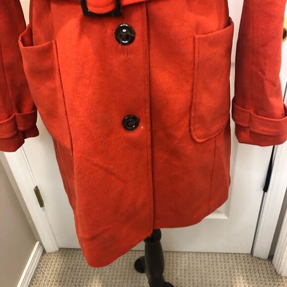 Banana Republic orange belted pea coat with hood size medium - Picture 2 of 16